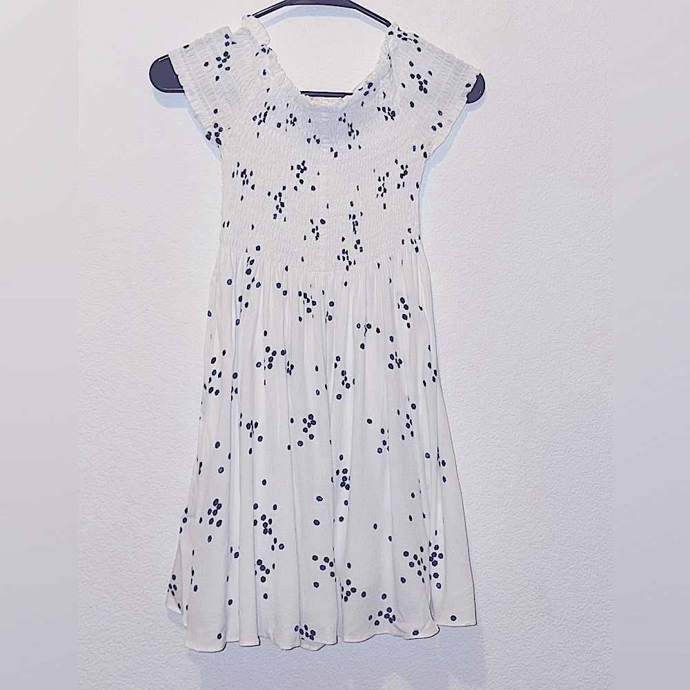 Lulu's White and Blue Patterned Smocked Midi Dress